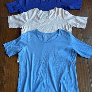 L.L. Bean Blue Cotton Elbow Sleeve T-SHIRT - SET OF 3
